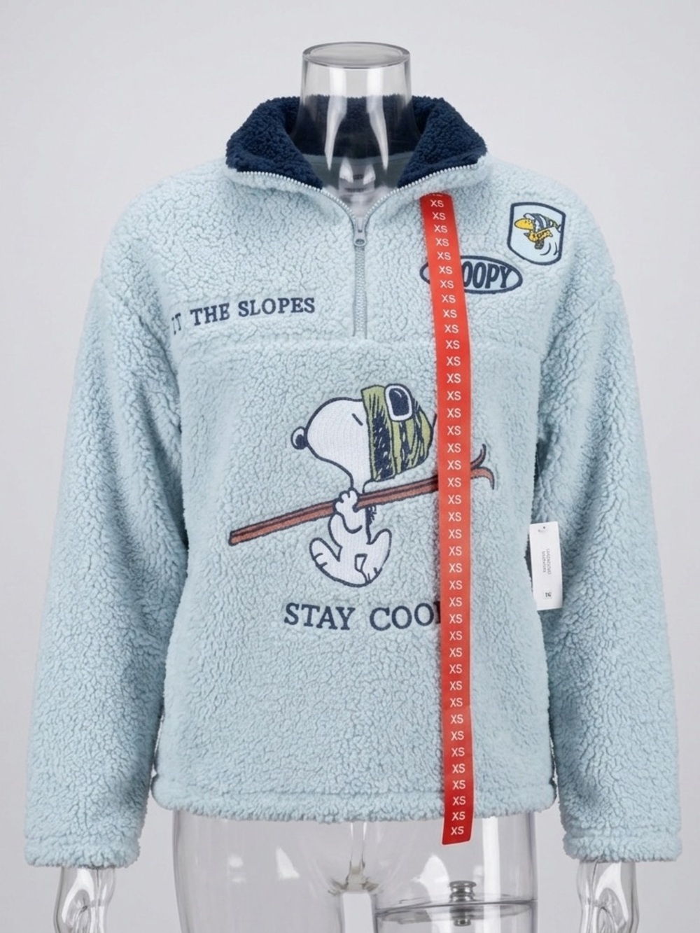 Peanuts Snoopy Sherpa Pullover Women’s XS Blue Ski Fleece NWT